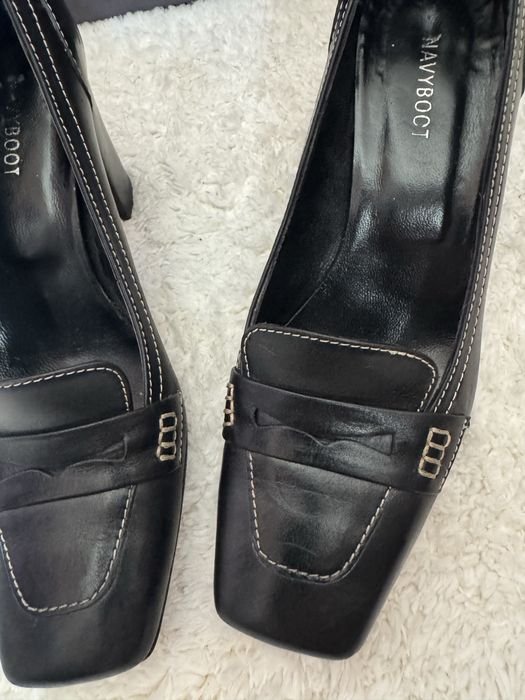 Damen Navyboot Absatzschuhe Schwarz Leder 37