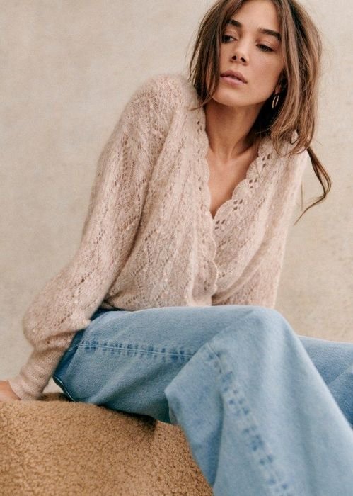 Damen Sezane Pullover Beige Merinowolle 36