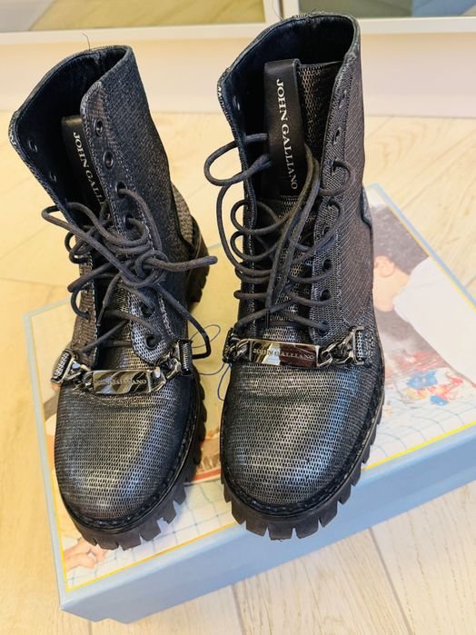 Damen John Galliano Stiefel Schwarz Leder 36