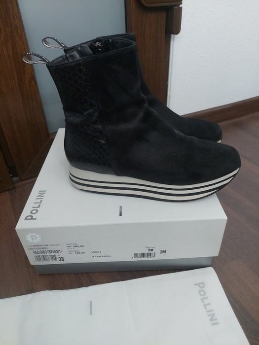 Herren Pollini Stiefel Schwarz Leder 38