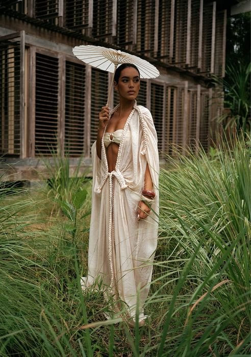 Femme Goddress Robe Beige Chiffon Taille Unique