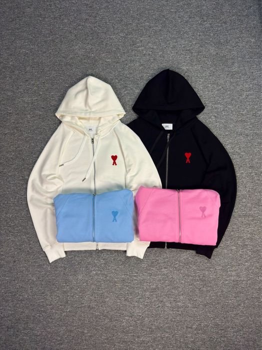 Uomo AMI Felpa con Cappuccio Zip Nera 40