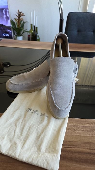 Мужской Loro Piana Лоферы Серый Замша 45.5