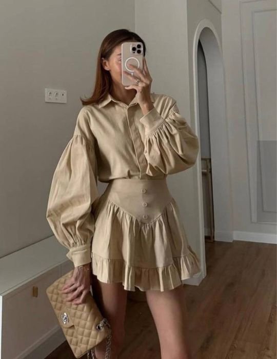 Women Suit Skirt + Shirt Beige 38