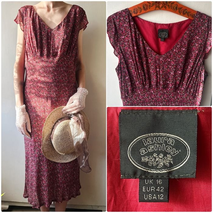 Damen Laura Ashley Kleid Rot Viskose 42