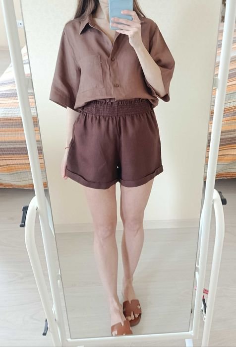 Women Reformation Shorts Brown Linen 38
