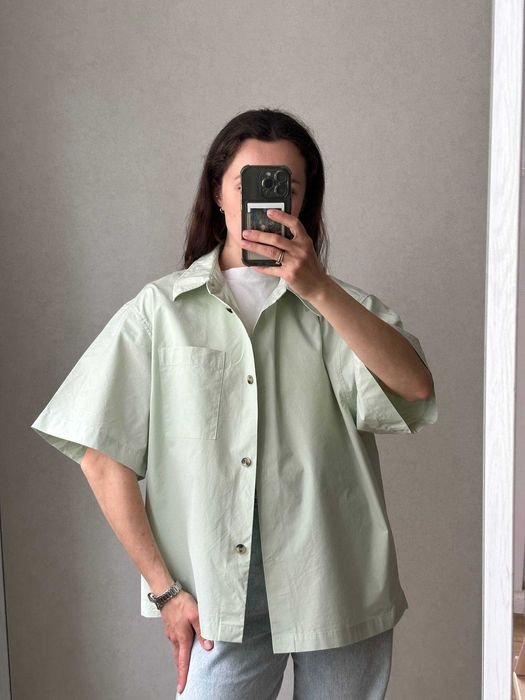 Женская Reiss Сорочка Зелёная Хлопок 40