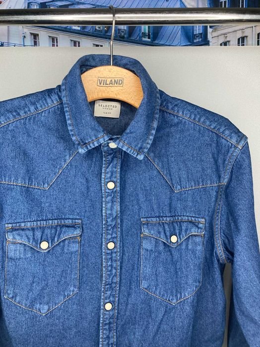 Мужской Selected Homme Рубашка Тёмно-синий Хлопок