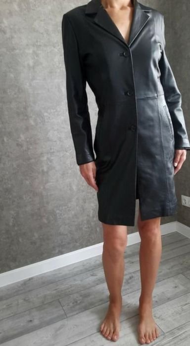 Women Woodland Trench Black Leather 38