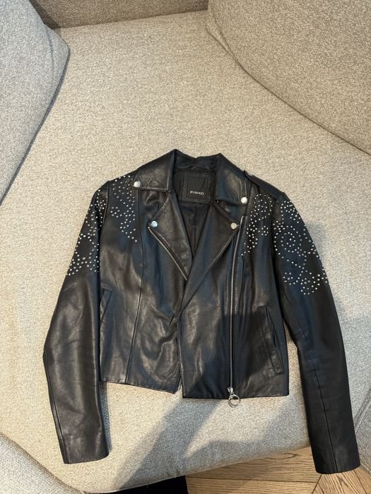 Женская Pinko Кожаная Куртка Чёрная 34