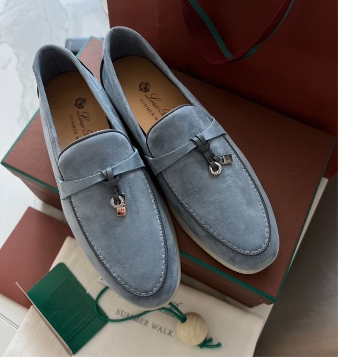 Donna Loro Piana Mocassini Blu Camoscio