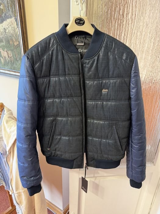 Men Brioni Jacket Navy Leather 44