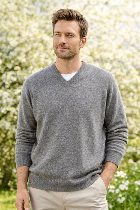 Men PETER HAHN Sweater Grey Cashmere L,XL