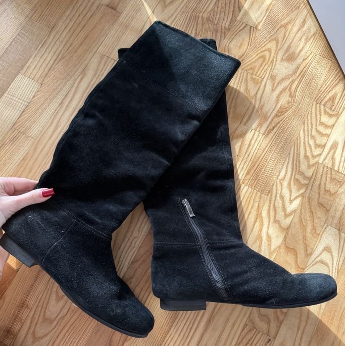 Женские Чёрные Ботфорты Замшевые 39