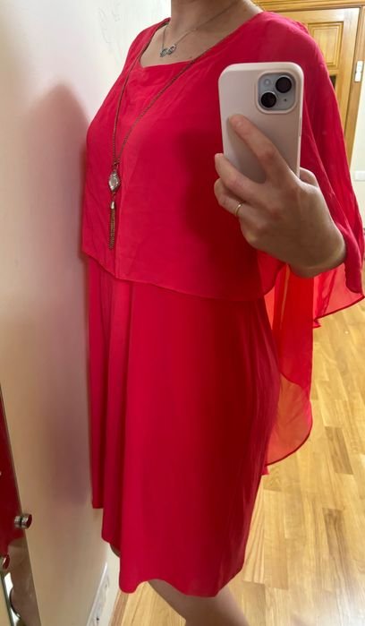 Damen Kleid Rot Chiffon 38