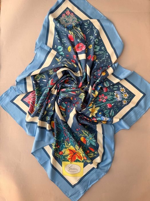 Unisex Gucci Schal Blau Seide 90/90cm