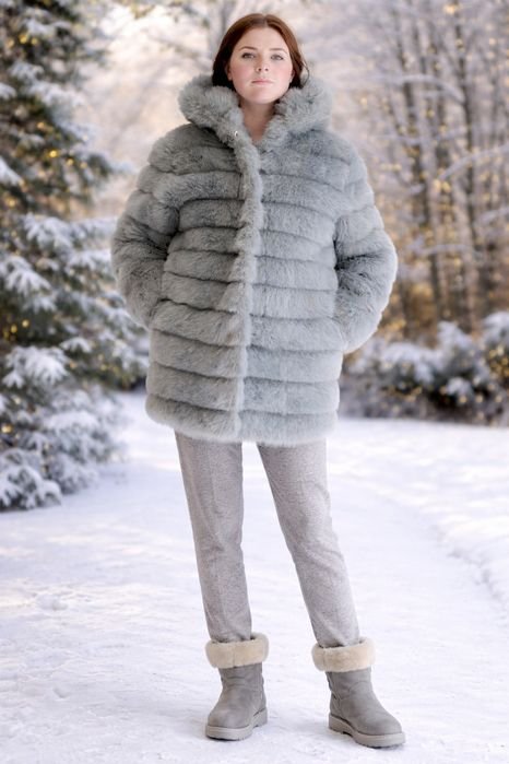 Donna Cappotto in Pelliccia Sintetica Grigio 38