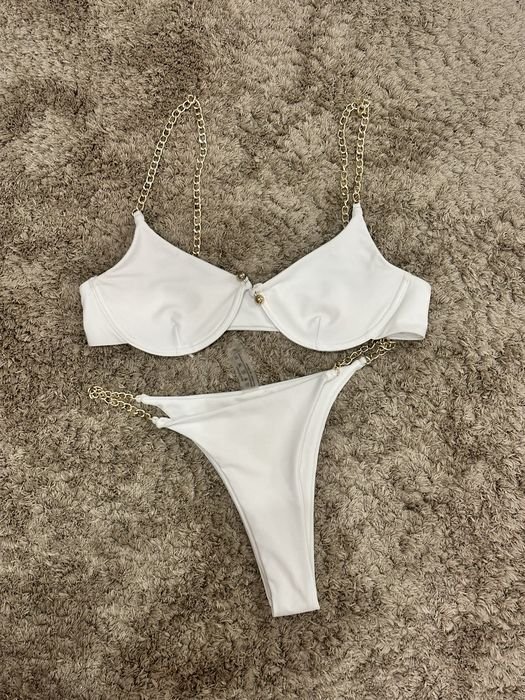 Femme Maillot de Bain Blanc Chaînes S