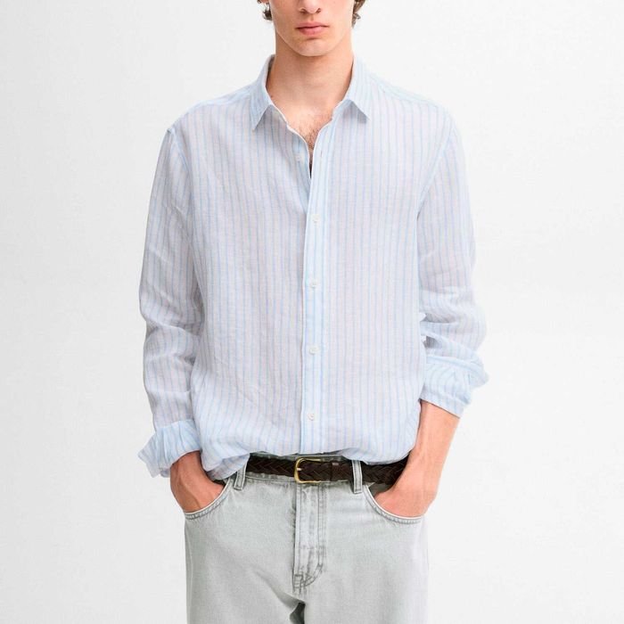 Мужская Massimo Dutti Рубашка Белая Лен 38