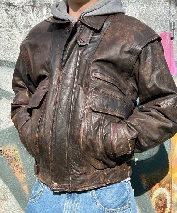 Мужской Винтажная Кожанка Коричневая 38