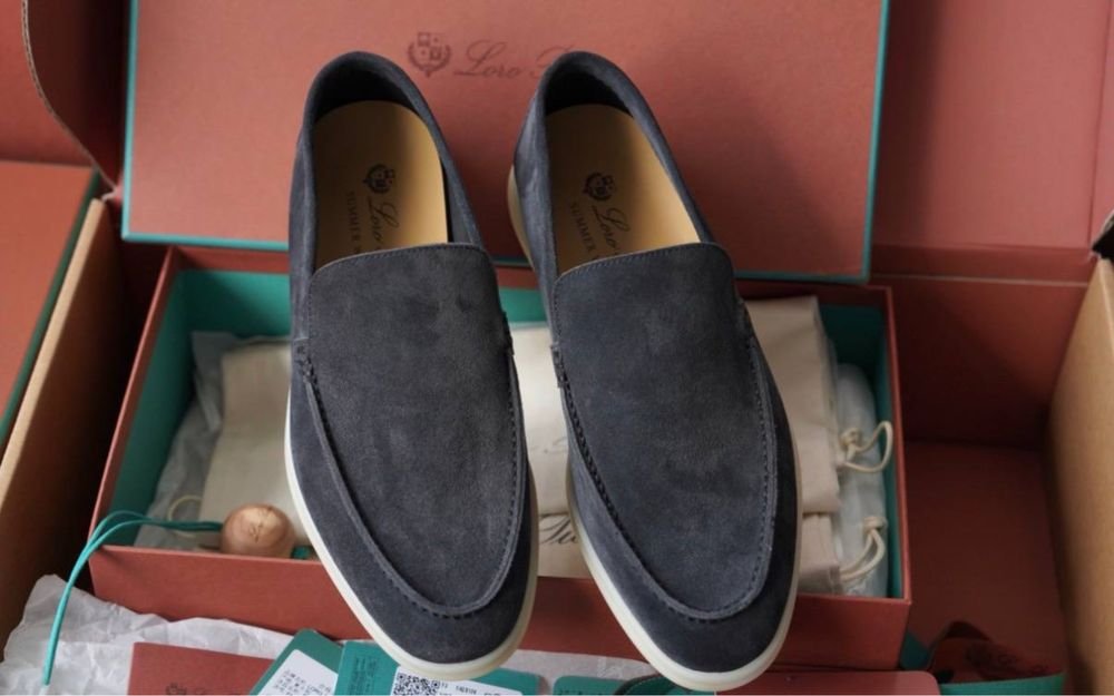 Herren Loro Piana Slipper Marineblau Wildleder 41
