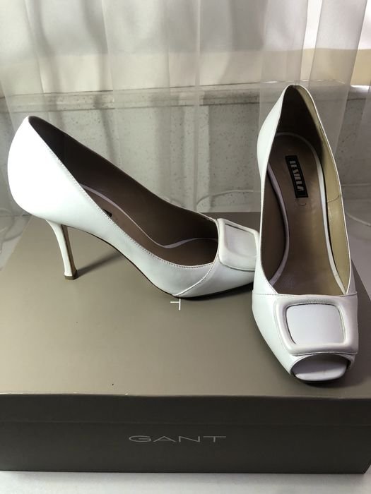 Women Heels White Leather 39