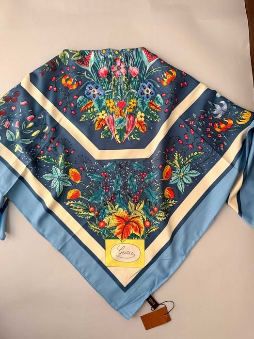 Unisex Gucci Schal Blau Seide 90cm