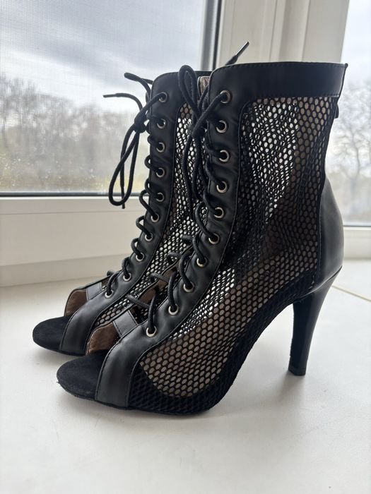 Women Heels Black Leather 37