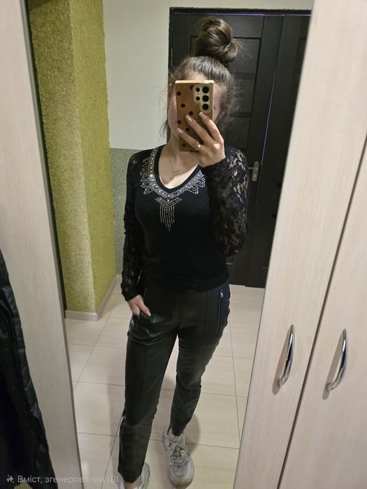 Женские Брюки Чёрные Эко-Кожа 38