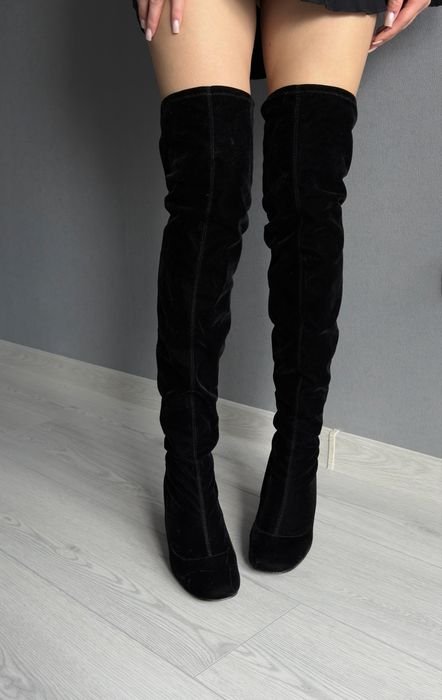 Женские Велюровые Ботфорты Чёрные 36