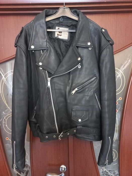 Uomo AMI London Giacca Biker Nera Pelle XL