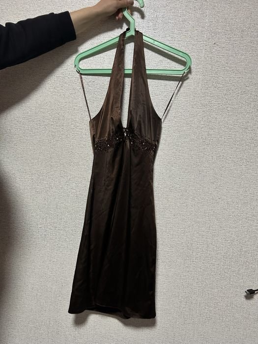 Damen Kleid Braun Satin 38