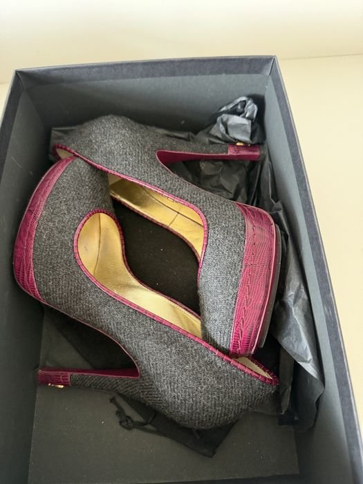 Women Heels Burgundy Faux Leather 37