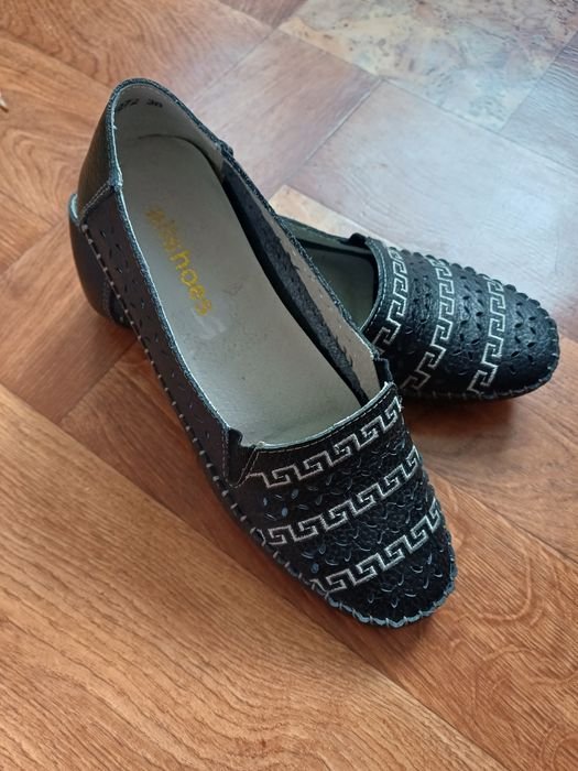 Damen Absatzschuhe Schwarz Leder 36