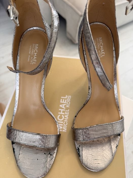 Women Heels Grey Faux Leather 38