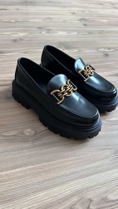 Women Loafers Black Leather 39
