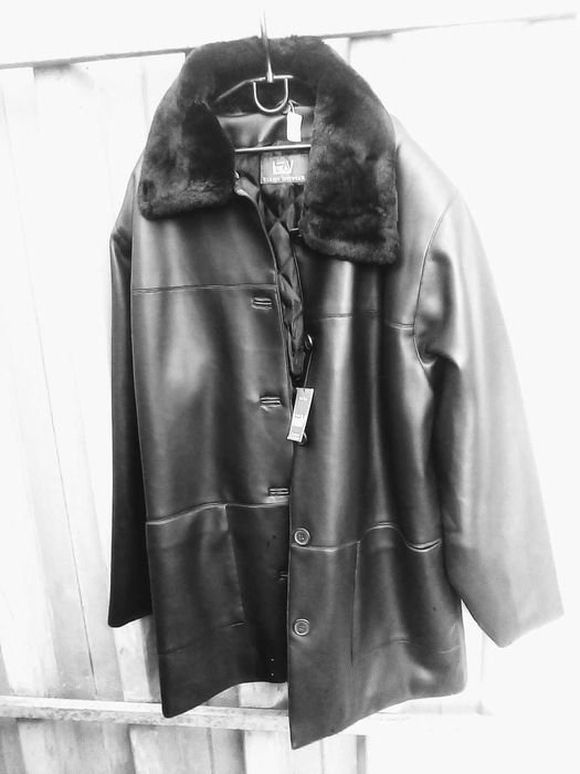 Men Lacoste Jacket Black Leather 44