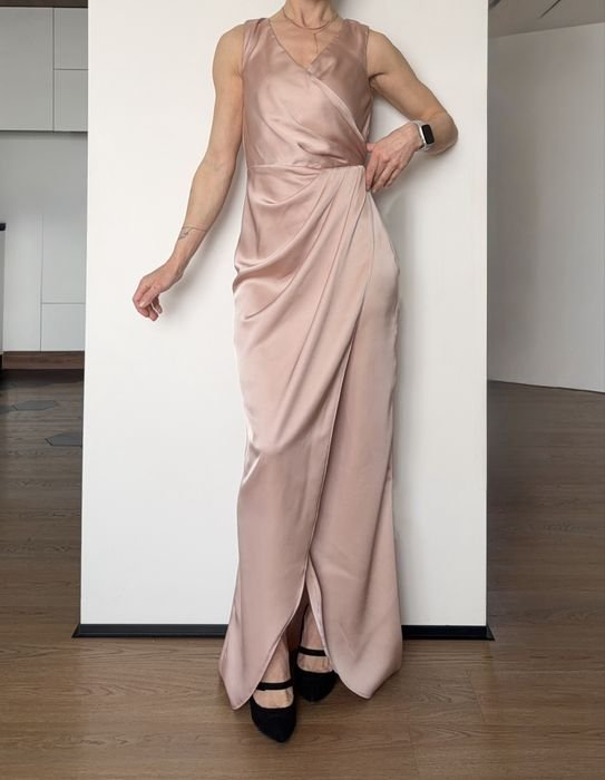 Damen Abendkleid Puder Satin 34