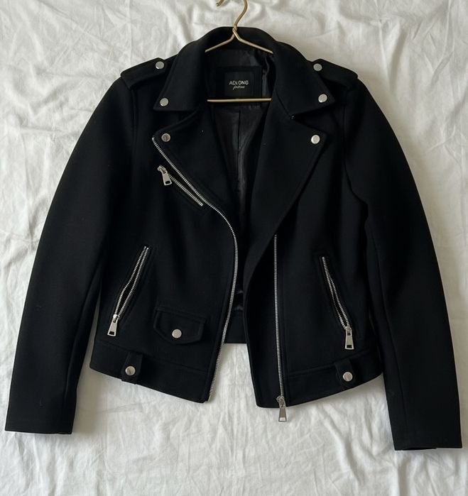 Damen Schwarze Bikerjacke Kunstwildleder 42