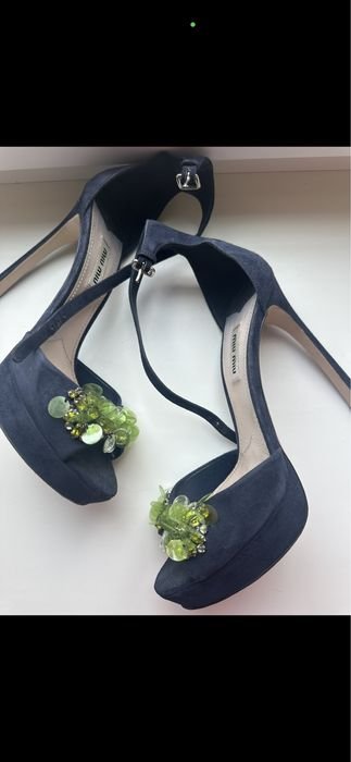 Женские Miu Miu Босоножки Тёмно-синий Замша 39