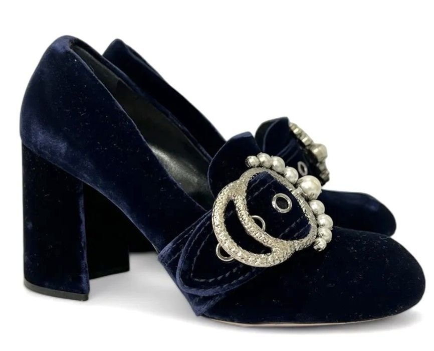 Women Miu Miu Heels Navy Leather 37.5