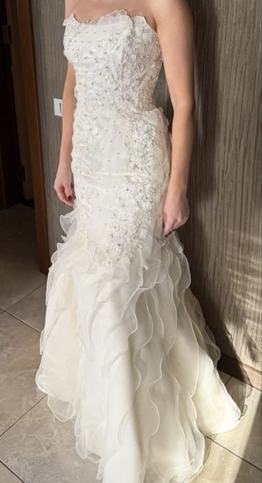 Damen Hochzeitskleid Weiß Spitze XS