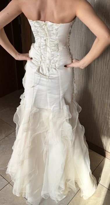 Damen Hochzeitskleid Weiß Spitze XS