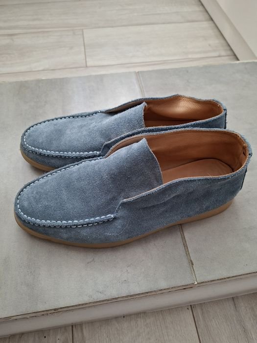 Women Loro Piana Loafers Grey Blue 40.5