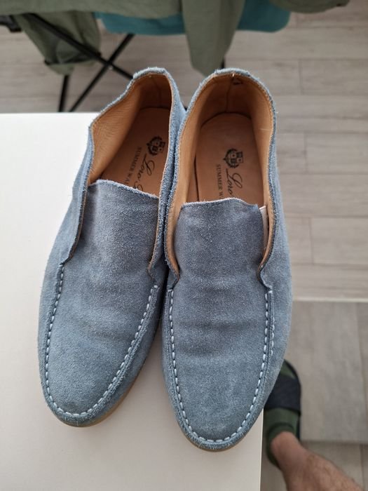 Women Loro Piana Loafers Grey Blue 40.5