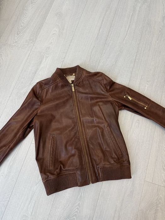 Men Michael Kors Bomber Brown Leather 34