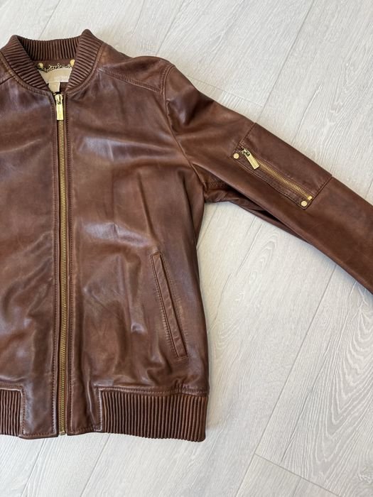 Men Michael Kors Bomber Brown Leather 34