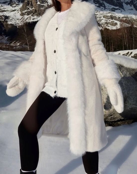 Donna Cappotto in Pelliccia Sintetica Bianca 38