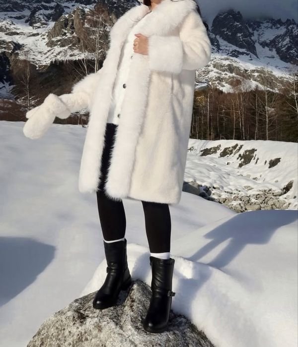 Donna Cappotto in Pelliccia Sintetica Bianca 38