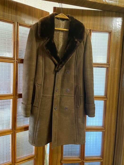 Homme Manteau en Peau de Mouton Rétro Marron 42